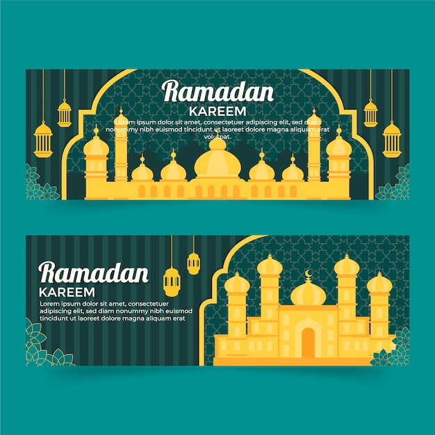 Vetor grátis pacote de banners horizontais do ramadã plano