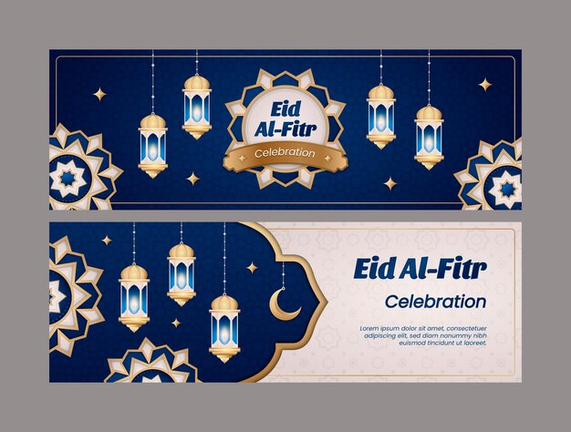 Pacote de banners horizontais gradiente eid al-fitr