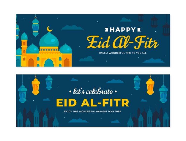 Pacote de banners horizontais planos eid al-fitr