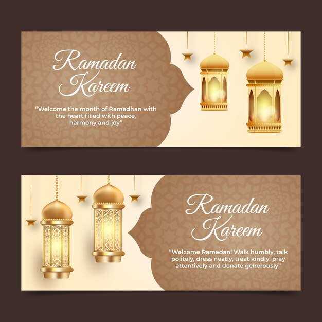 Pacote de banners horizontais realistas do ramadã