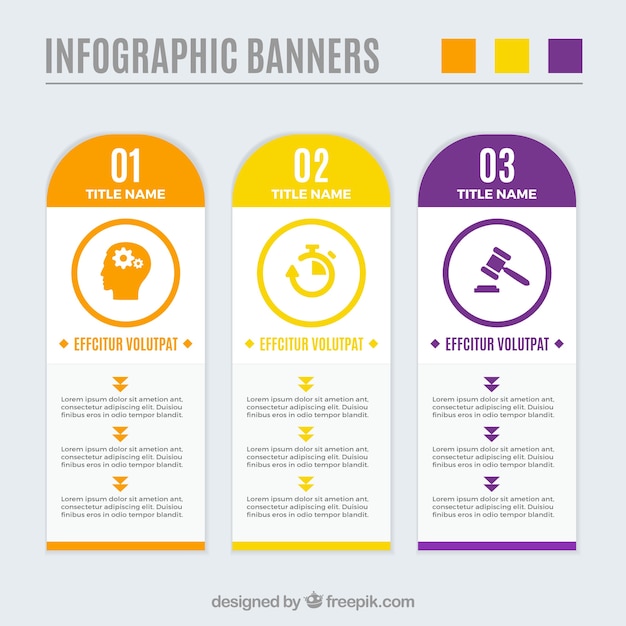 Pacote de banners infográficos com cores diferentes