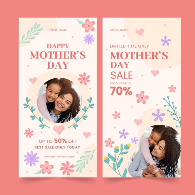 Pacote de banners verticais de dia das mães plano