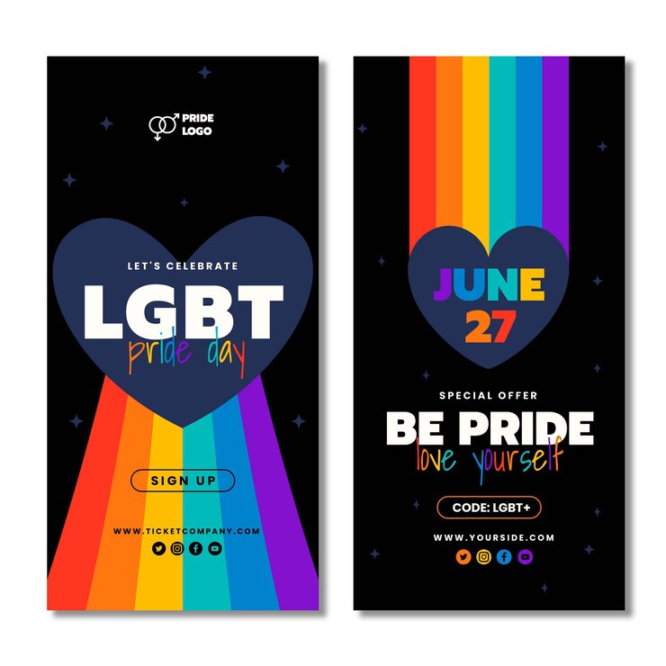 Vetor grátis pacote de banners verticais do mês do orgulho plano