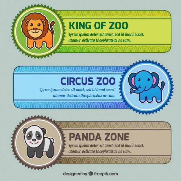 Pacote de banners zoo diferentes em design plano