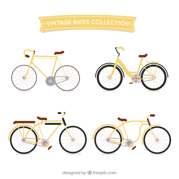 Pacote de bicicletas amarelas em design plano