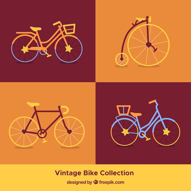 Pacote de bicicletas retro em design plano