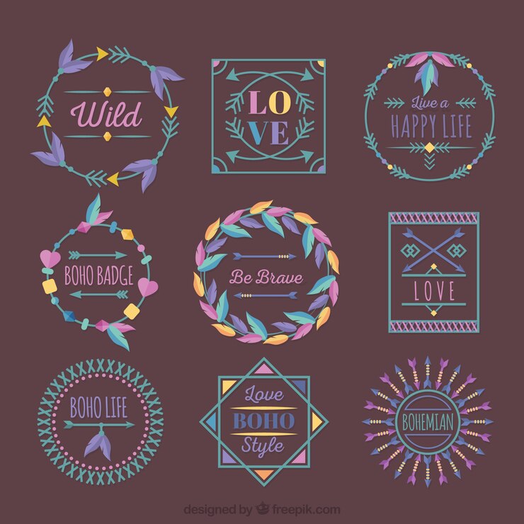 Vetor grátis pacote de boho ornamentais adesivos