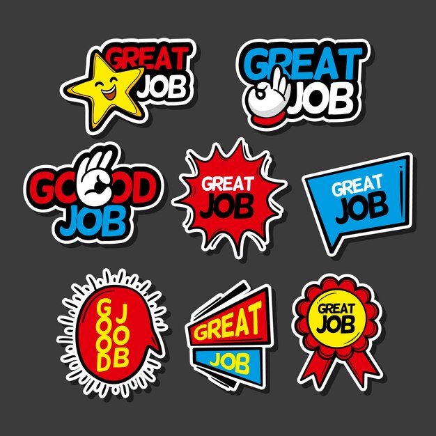 Pacote de bom trabalho e adesivos de ótimo trabalho