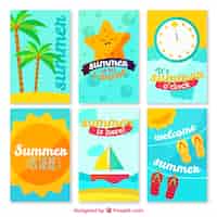 Vetor grátis pacote de bonitos cartões de verão coloridos