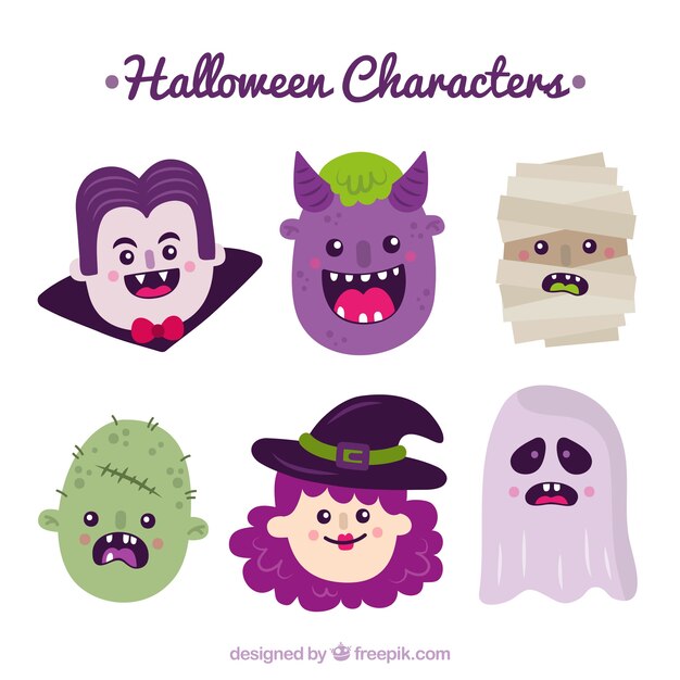 Pacote de bonitos personagens desenhados a mão no Dia das Bruxas
