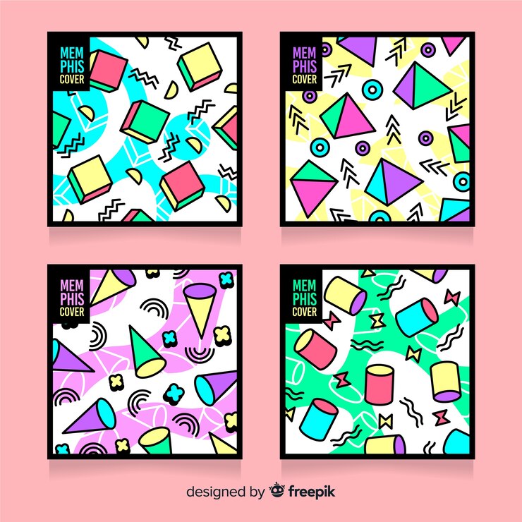 Vetor grátis pacote de capa colorida estilo memphis