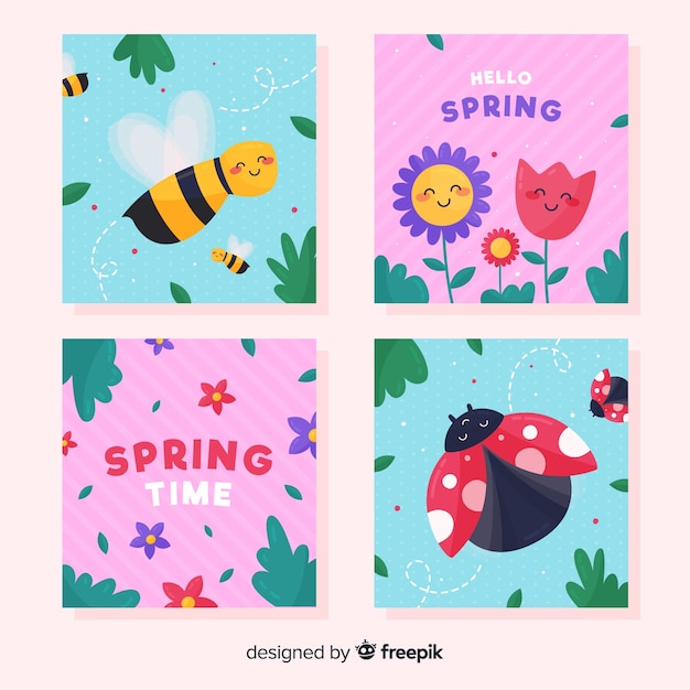 Vetor grátis pacote de cartão de primavera