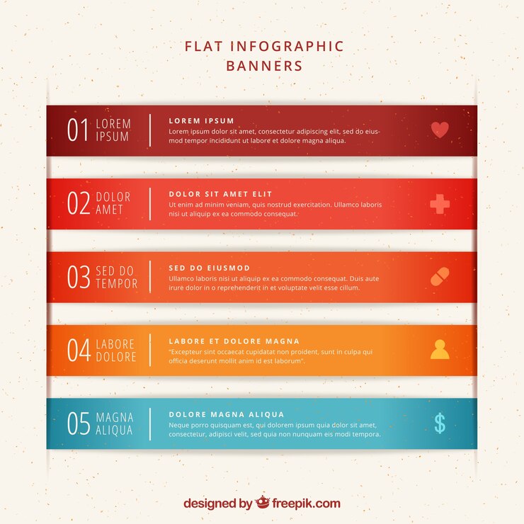 Vetor grátis pacote de cinco bandeiras coloridas infográfico