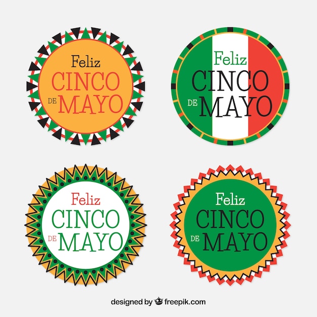 Vetor grátis pacote de cinco de mayo adesivos redondos