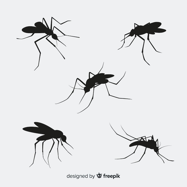 Vetor grátis pacote de cinco silhuetas de mosquito