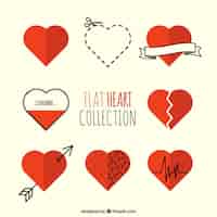 Vetor grátis pacote de corações vermelhos em design plano