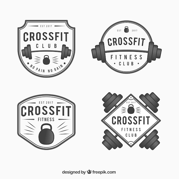 Vetor grátis pacote de crossfit adesivos em estilo vintage