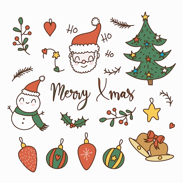 Pacote de decoração de natal de mão desenhada