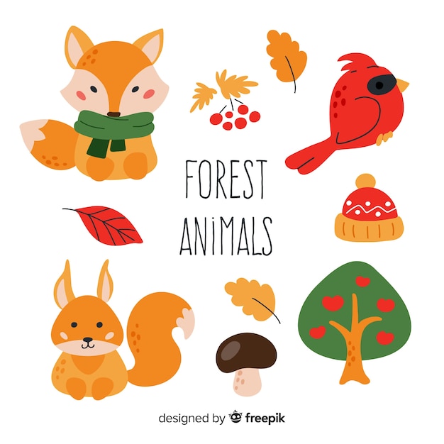 Pacote de design plano de animais da floresta