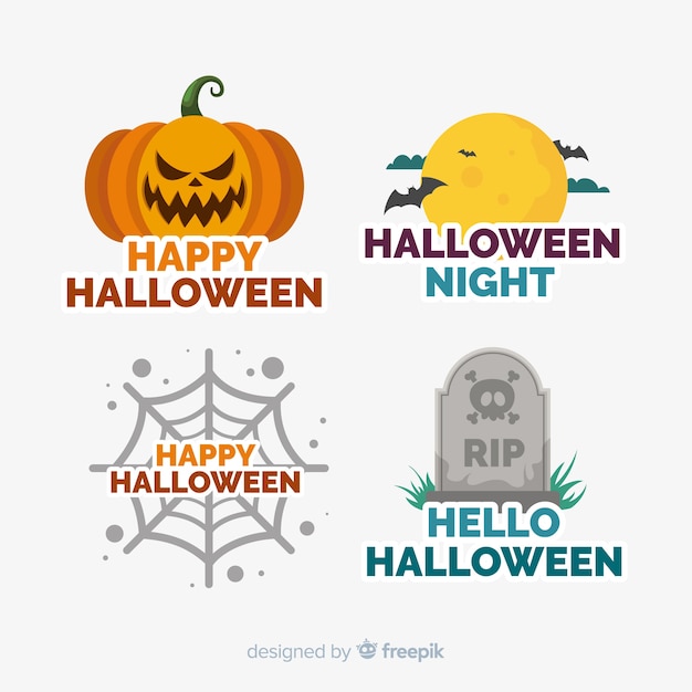 Pacote de design plano de emblemas de halloween