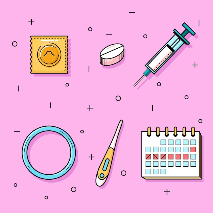 Vetor grátis pacote de diferentes métodos contraceptivos