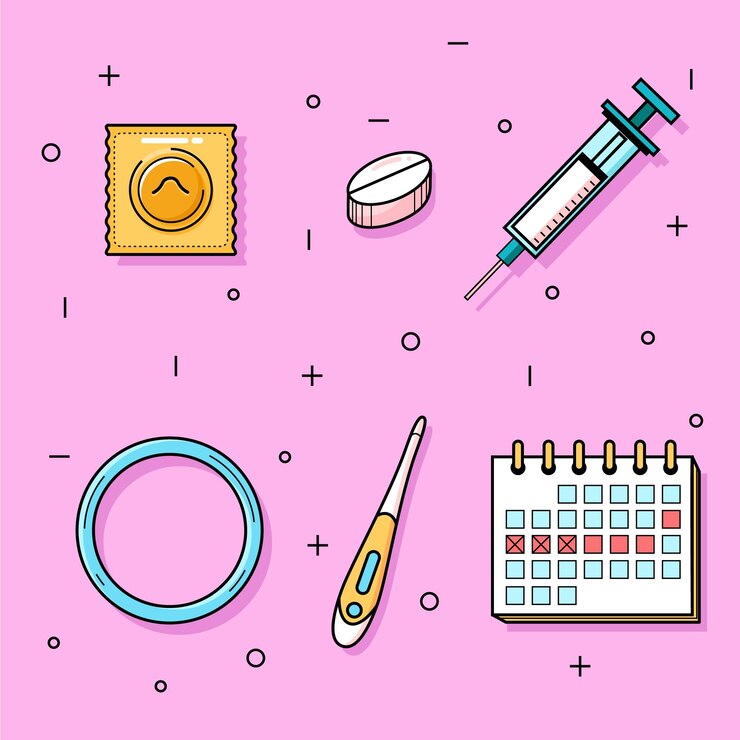 Vetor grátis pacote de diferentes métodos contraceptivos