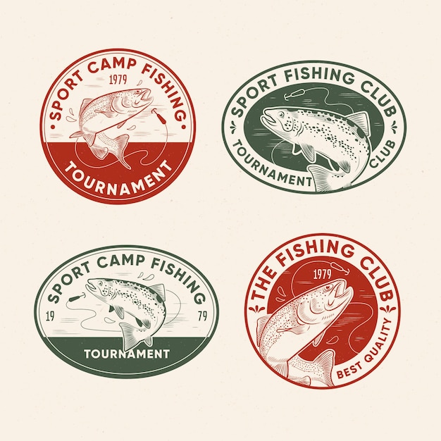 Pacote de distintivos de pesca retrô