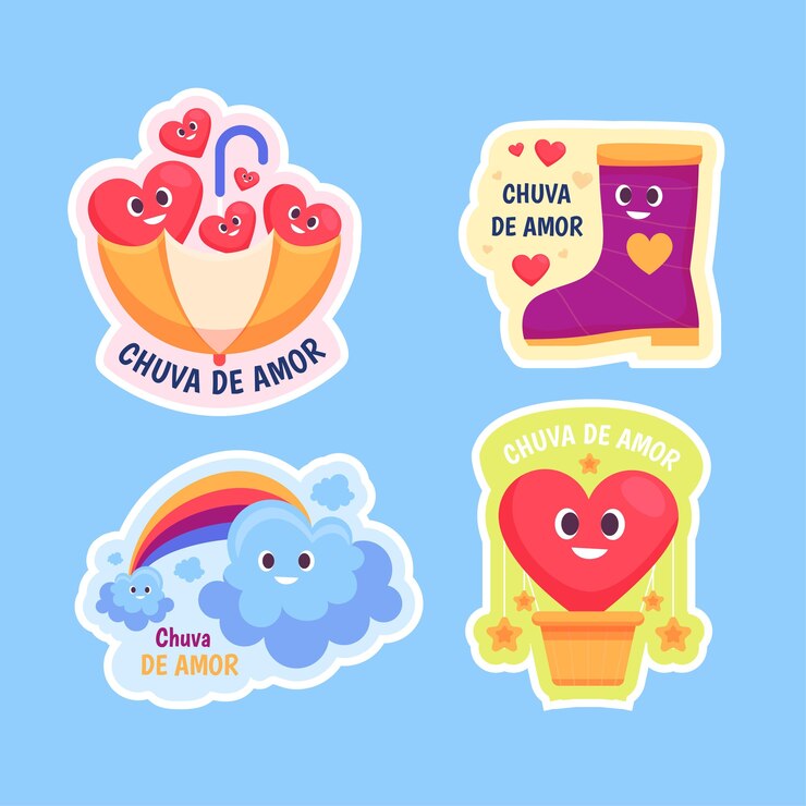 Vetor grátis pacote de elementos de decoração de design plano chuva de amor