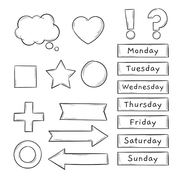Vetor grátis pacote de elementos de diário com marcadores desenhados à mão