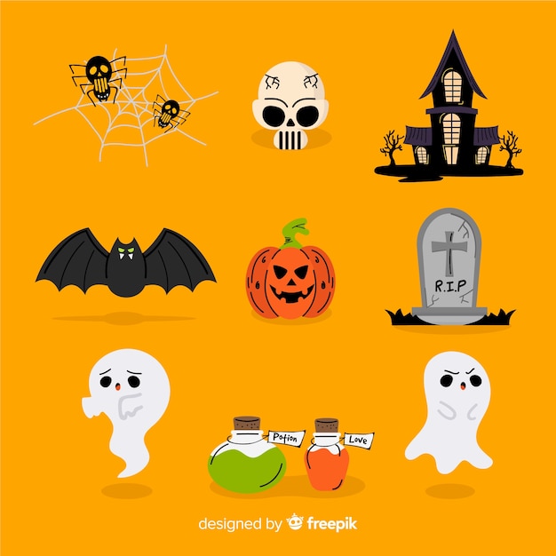 Pacote de elementos de halloween de mão desenhada