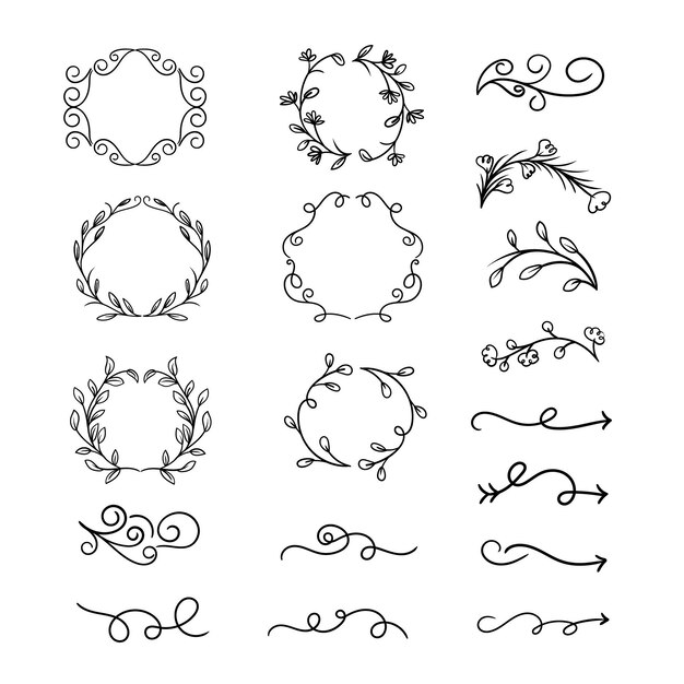 Pacote de elementos decorativos desenhados