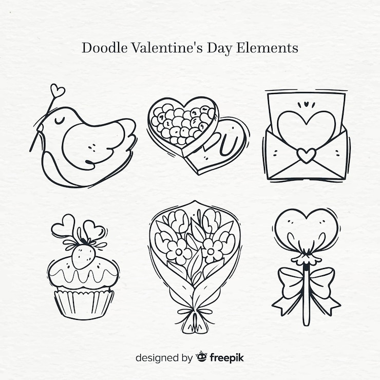 Vetor grátis pacote de elementos doodle dos namorados