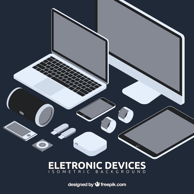 Vetor grátis pacote de elementos eletrônicos em perspectiva