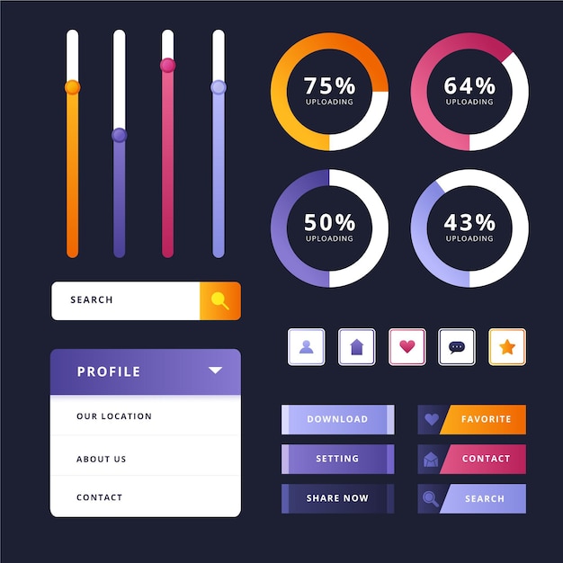 Vetor grátis pacote de elementos gradiente ui / ux