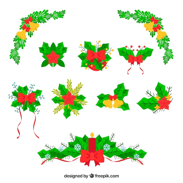 Vetor grátis pacote de elementos naturais de decoração de natal