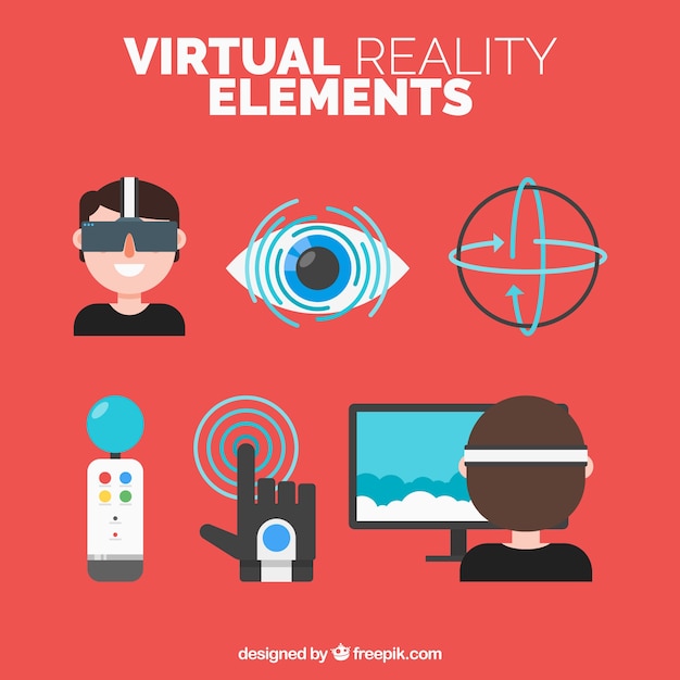 Pacote de elementos planos realidade virtual