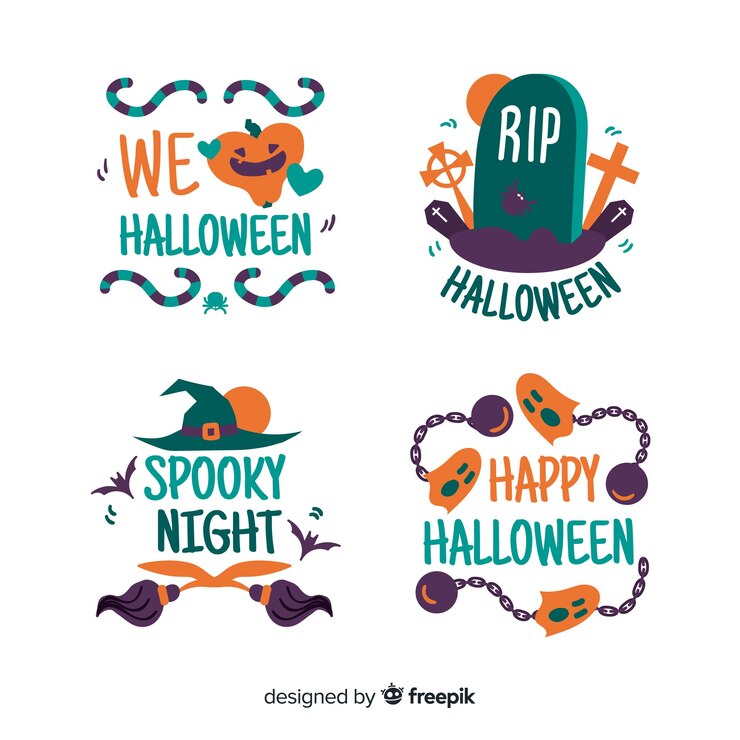 Vetor grátis pacote de emblemas de halloween de mão desenhada