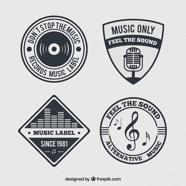 Vetor grátis pacote de emblemas de música no design retro