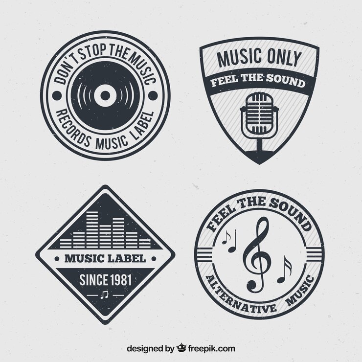 Vetor grátis pacote de emblemas de música no design retro