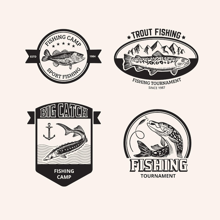 Vetor grátis pacote de emblemas de pesca vintage