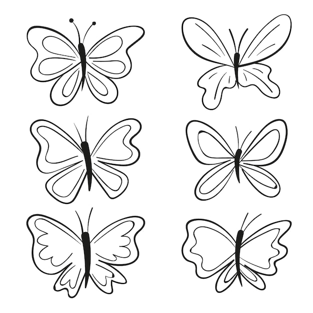 Vetor grátis pacote de esboço de borboleta desenhado à mão
