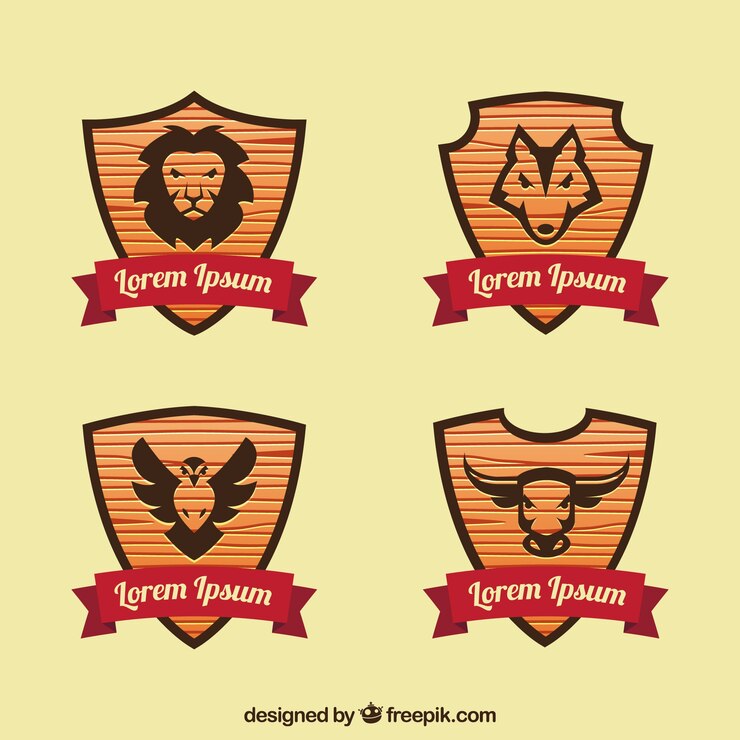 Vetor grátis pacote de escudos de madeira com animais