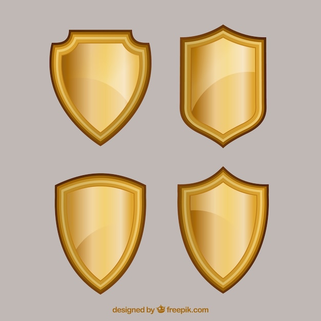 Vetor grátis pacote de escudos de ouro