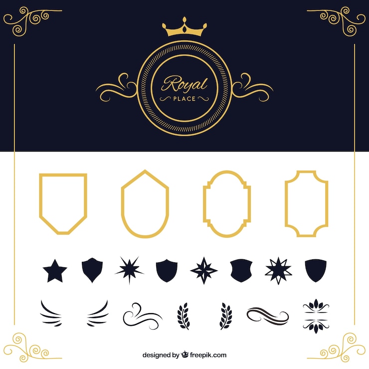 Vetor grátis pacote de escudos e elementos ornamentais