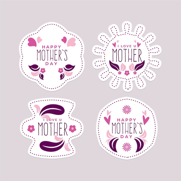 Pacote de etiquetas de dia das mães de design plano