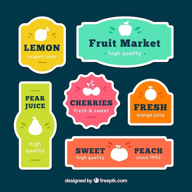 Vetor grátis pacote de etiquetas de frutas com desenhos fantásticos