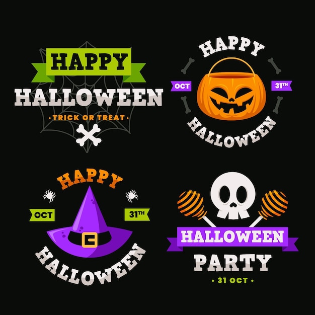 Pacote de etiquetas de halloween de design plano