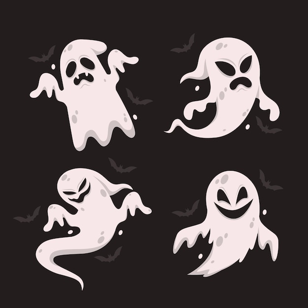 Vetor grátis pacote de fantasmas de halloween de design plano