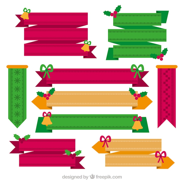 Vetor grátis pacote de fitas decorativas de natal
