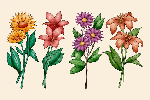 Pacote de flores de botânica vintage